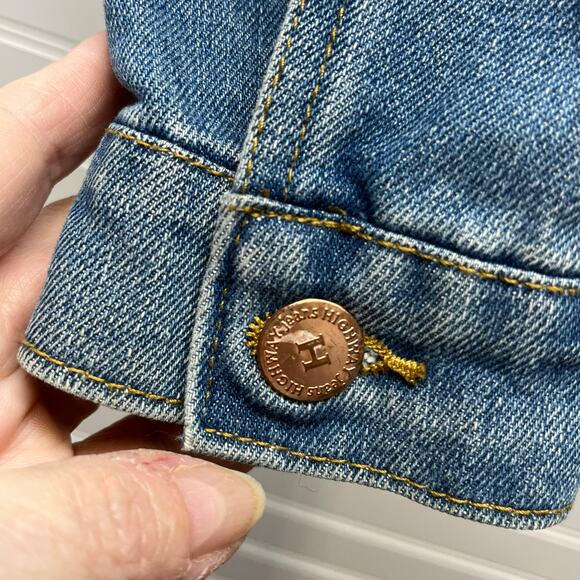 Hwy Jeans Embellished Denim Distressed Trucker Jacket Size XL - Picture 7 of 12